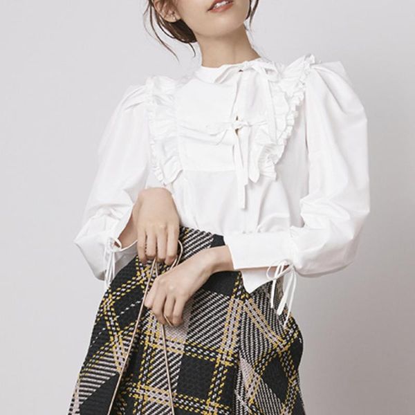 women's blouses & shirts chic lace-up casual stand collar vintage puff sleeve solid blouse women japannese early autumn elegant ol bl, White
women's blouses & shirts chic lace-up casual stand collar vintage puff sleeve solid blouse women japannese early autumn elegant ol bl, White