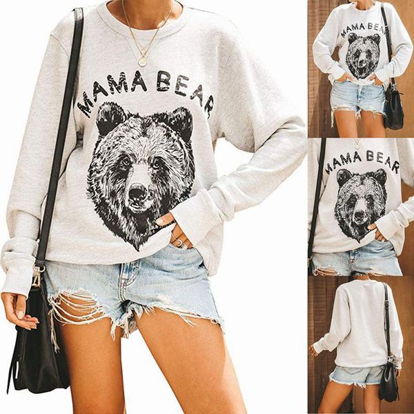 european and american women's sweater mama bear bear printed round neck long sleeve sweater, White
european and american women's sweater mama bear bear printed round neck long sleeve sweater, White