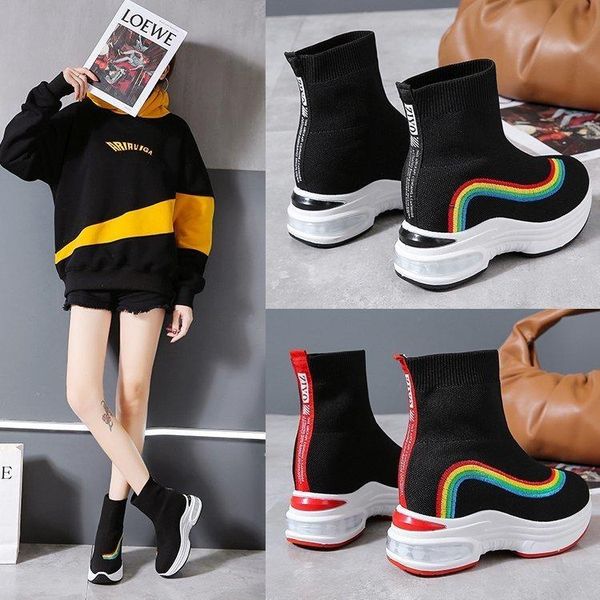 boots autumn and winter women's flying woven red bottom fashion color matching sock shoes women sneakers, Black
boots autumn and winter women's flying woven red bottom fashion color matching sock shoes women sneakers, Black