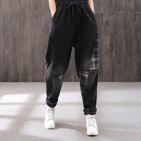 korea fashion spring autumn women jean elastic waist loose denim cargo pants harem all matched casual patchwork plaid jeans s599, Blue
korea fashion spring autumn women jean elastic waist loose denim cargo pants harem all matched casual patchwork plaid jeans s599, Blue