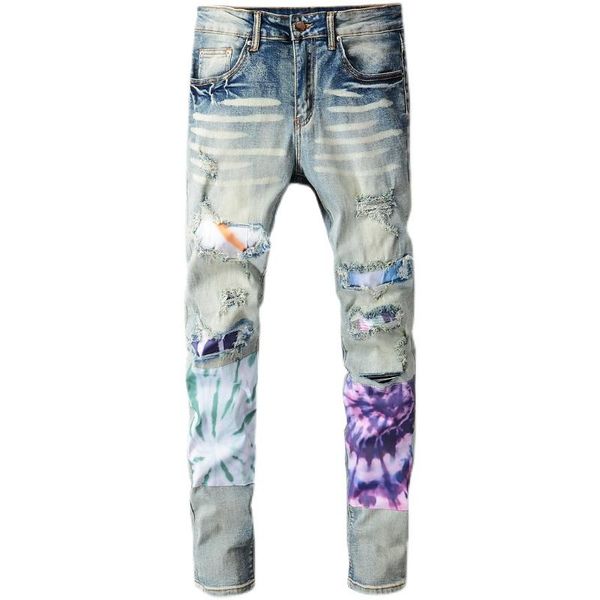 men's jeans 2021 high street fashion casual brand light blue ripped patch stretch slim slimming denim pants trousers for men 692
men's jeans 2021 high street fashion casual brand light blue ripped patch stretch slim slimming denim pants trousers for men 692