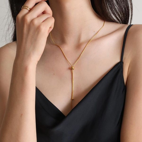 pendant necklaces 18k gold-plated stainless steel necklace simple snake bone chain tassel adjustable length sweater, Silver
pendant necklaces 18k gold-plated stainless steel necklace simple snake bone chain tassel adjustable length sweater, Silver