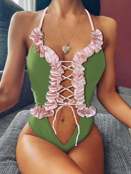 women's swimwear vintage print ruffled one piece swimsuit female v neck women lace up monokini high cut bodysuits bathers bathing suit, White;black
women's swimwear vintage print ruffled one piece swimsuit female v neck women lace up monokini high cut bodysuits bathers bathing suit, White;black