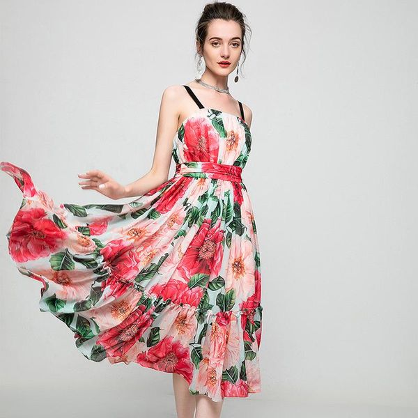 casual dresses summer runway fashion 2021 designer spaghetti strap flower print ruffles elegant party holiday beach dress, Black;gray
casual dresses summer runway fashion 2021 designer spaghetti strap flower print ruffles elegant party holiday beach dress, Black;gray