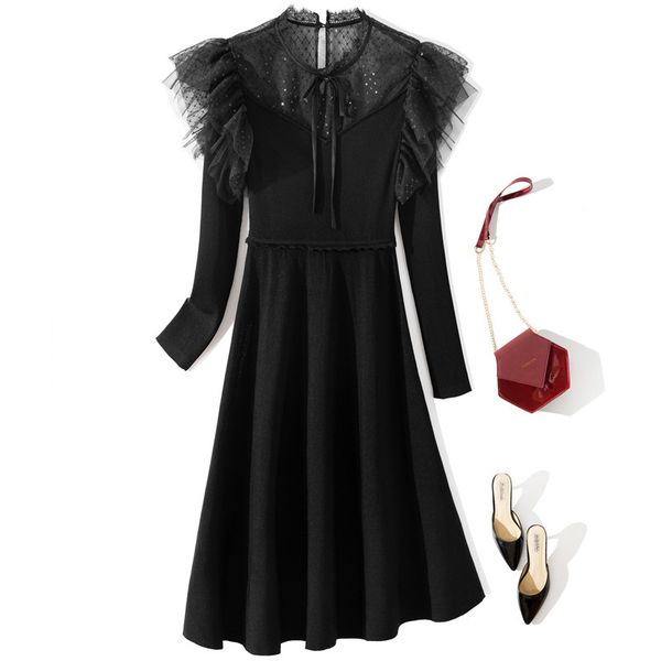 casual dresses spring long sleeve round neck black pure color tulle ribbon tie bow ruffle sequins mid-calf dress elegant yj185929 2lp3, Black;gray
casual dresses spring long sleeve round neck black pure color tulle ribbon tie bow ruffle sequins mid-calf dress elegant yj185929 2lp3, Black;gray