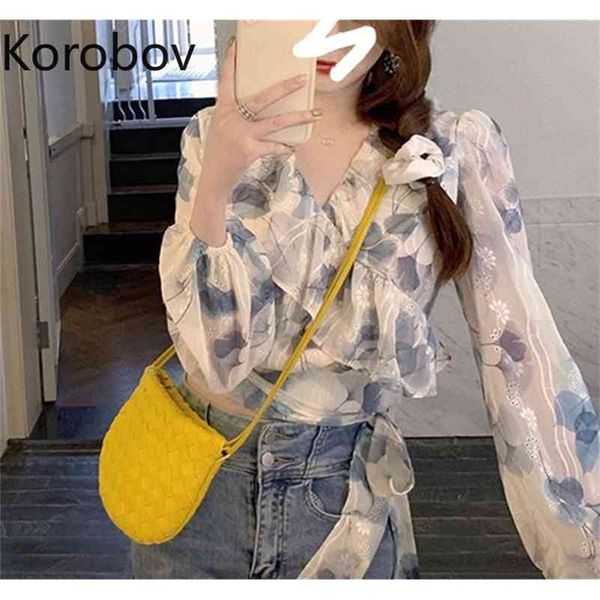 korobov new ruffles sweet women blouses korean elegant lacing bow long sleeve female shirts v neck print chiffon shirt 210430, White
korobov new ruffles sweet women blouses korean elegant lacing bow long sleeve female shirts v neck print chiffon shirt 210430, White