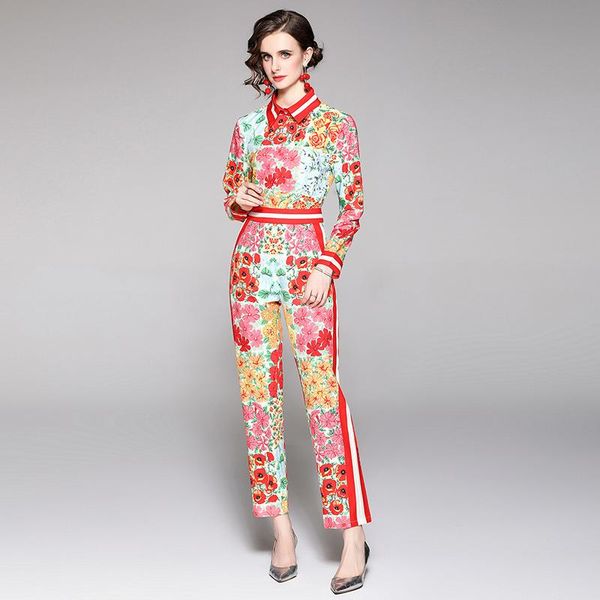 women's two piece pants spring autumn runway 2 pant sets women elegant flower print shirt +full-lenght office ladies set outfits n6746, White
women's two piece pants spring autumn runway 2 pant sets women elegant flower print shirt +full-lenght office ladies set outfits n6746, White