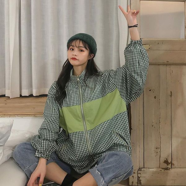 women windbreaker jacket femalelatticecolor patchwork basic jackets color lattice coats for women's, Black;brown
women windbreaker jacket femalelatticecolor patchwork basic jackets color lattice coats for women's, Black;brown