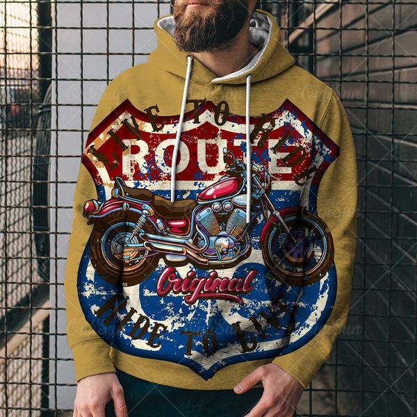 summer new highway 66 printed sweater street style loose pullover men's hoodie4zdp, Black 
summer new highway 66 printed sweater street style loose pullover men's hoodie4zdp, Black