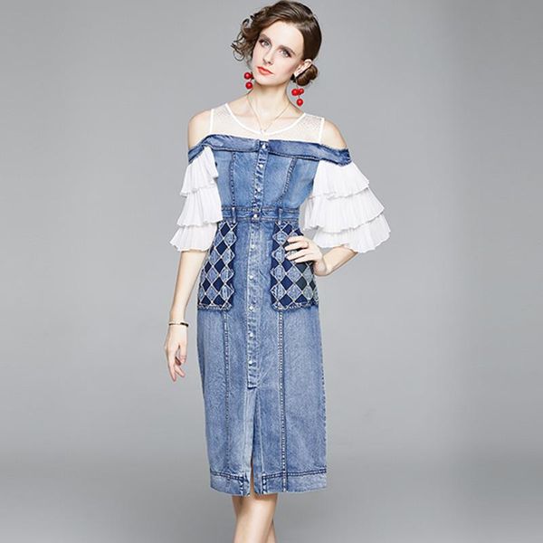 party dresses denim dress women summer 2021 elegant fashion o-neck butterfly sleeve embroidered flares patchwork slim long, White;black
party dresses denim dress women summer 2021 elegant fashion o-neck butterfly sleeve embroidered flares patchwork slim long, White;black