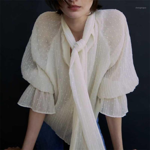 autumn european and american bowknot decorated tulle scarf collar horn long sleeve polka dot blouse women's blouses & shirts, White
autumn european and american bowknot decorated tulle scarf collar horn long sleeve polka dot blouse women's blouses & shirts, White