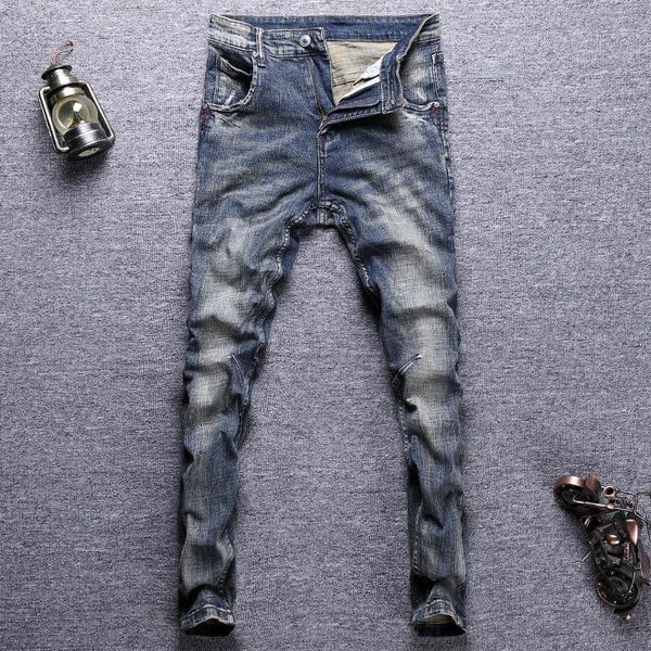men's jeans european vintage fashion men retro dark blue elastic slim fit ripped distressed designer casual denim pants
men's jeans european vintage fashion men retro dark blue elastic slim fit ripped distressed designer casual denim pants