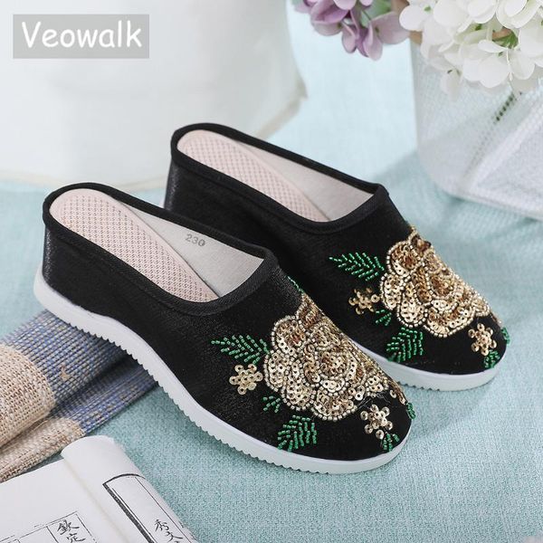 slippers veowalk glitter sequins embroidery women flock cotton fabric hidden wedge mules ladies casual close toe black white
slippers veowalk glitter sequins embroidery women flock cotton fabric hidden wedge mules ladies casual close toe black white