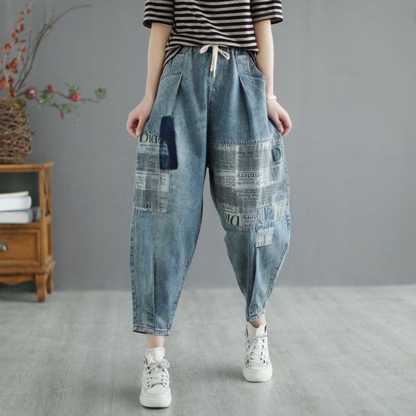 spring women fashion patchwork letter embroidery harem jeans female streetwear hip hop denim pants elastic loose casual trousers women', Blue
spring women fashion patchwork letter embroidery harem jeans female streetwear hip hop denim pants elastic loose casual trousers women', Blue