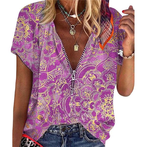 women's blouses & shirts summer vintage zipper blouse retro print v-neck short sleeve loose shirt ladies casual breathable, White
women's blouses & shirts summer vintage zipper blouse retro print v-neck short sleeve loose shirt ladies casual breathable, White
