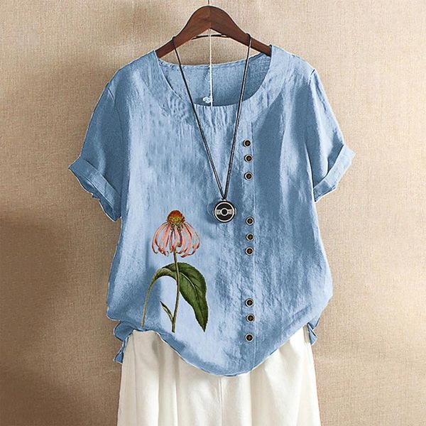 women's blouses & shirts summer women shirt short sleeve o-neck large size cotton linen button print blouse t-shirt female, White
women's blouses & shirts summer women shirt short sleeve o-neck large size cotton linen button print blouse t-shirt female, White
