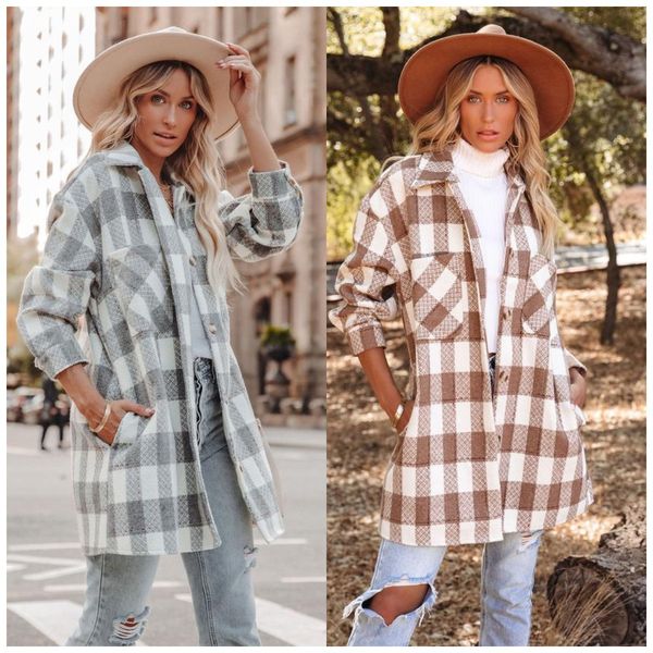 women's wool blends 2021 european and american new womens winter clothing long lapel plaid coat overcoat, Black
women's wool blends 2021 european and american new womens winter clothing long lapel plaid coat overcoat, Black