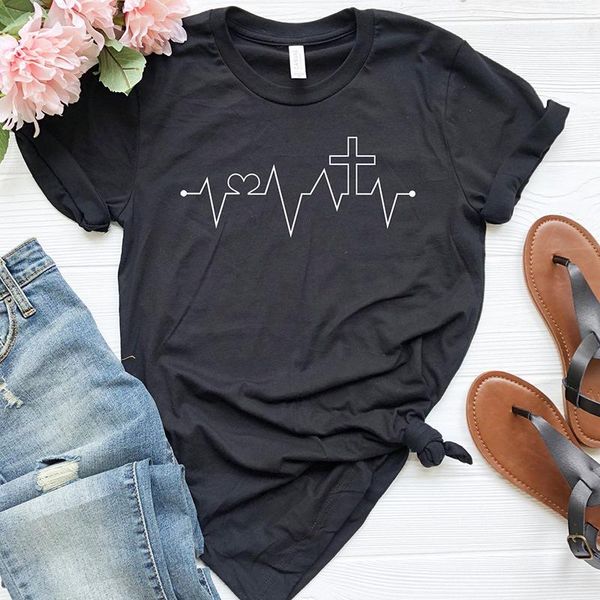 women aesthetic stylish t-shirt jesus casual christian love cross heartbeat short sleeve shirt women's, White
women aesthetic stylish t-shirt jesus casual christian love cross heartbeat short sleeve shirt women's, White