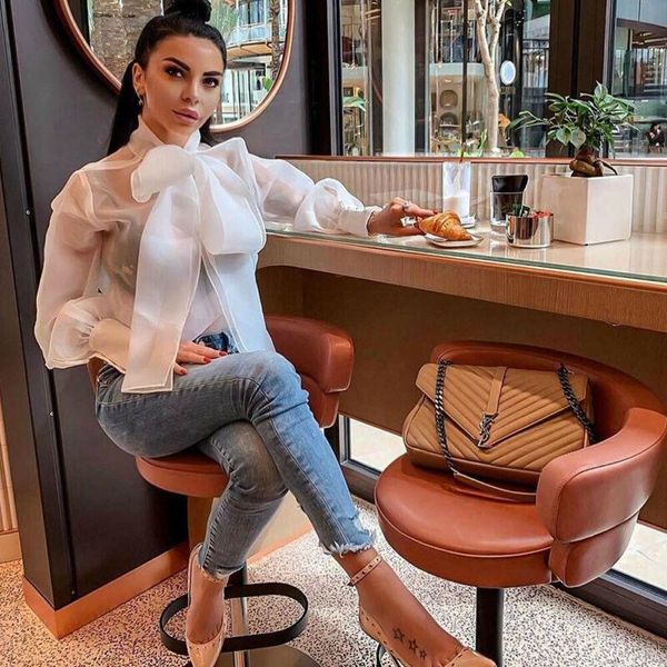 women's blouses & shirts uk women see-through sheer mesh dot blouse puff long sleeve, White
women's blouses & shirts uk women see-through sheer mesh dot blouse puff long sleeve, White
