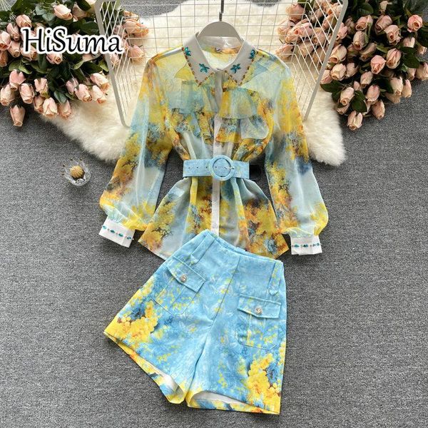 women's tracksuits 2021 summer women rhinestones lantern sleeve ruffles print chiffon shirts + high waist shorts suit female two piece, Gray
women's tracksuits 2021 summer women rhinestones lantern sleeve ruffles print chiffon shirts + high waist shorts suit female two piece, Gray