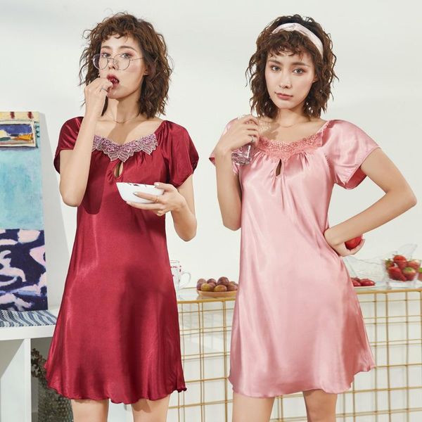 women's sleepwear nightdress summer plus size short sleeve mini nightwear lace nightgown silk home wear, Black;red
women's sleepwear nightdress summer plus size short sleeve mini nightwear lace nightgown silk home wear, Black;red