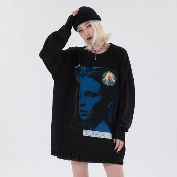 women's sweaters trending graphic gothic winter clothes women 2021 oversized long sleeve korean fashion cothing ladies streetwear, White;black
women's sweaters trending graphic gothic winter clothes women 2021 oversized long sleeve korean fashion cothing ladies streetwear, White;black