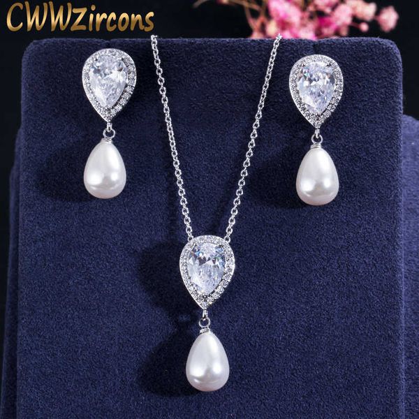 brilliant quality cute water drop cubic zirconia dangling pearl necklace earrings jewelry sets for women t156 210714, Silver
brilliant quality cute water drop cubic zirconia dangling pearl necklace earrings jewelry sets for women t156 210714, Silver