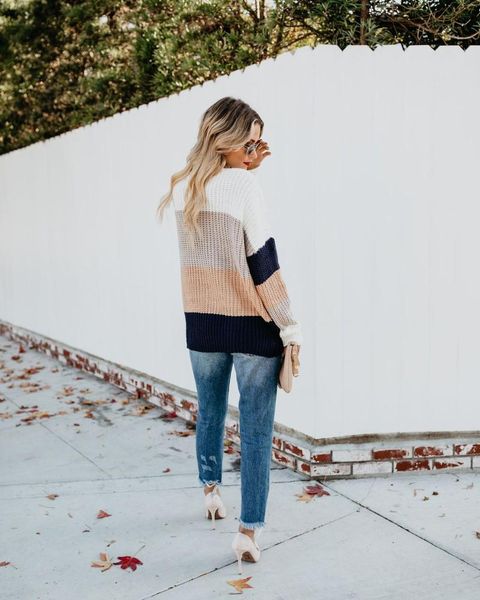 women's sweaters striped pullover sweater female loose large size rainbow, White;black
women's sweaters striped pullover sweater female loose large size rainbow, White;black