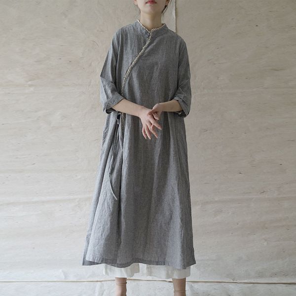 johnature spring summer retro stand plate buckle solid color dress loose comfortable three quarter sleeve women dresses 210521, Black;gray
johnature spring summer retro stand plate buckle solid color dress loose comfortable three quarter sleeve women dresses 210521, Black;gray