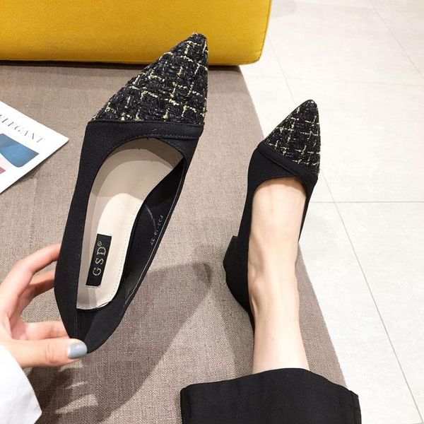 dress shoes 2021spring korean style low heel women's shallow mouth pointed single chunky large size, Black