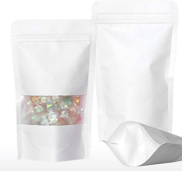 storage bags 100pcs white kraft stand up food resealable pouches with window coffee beans packaging tea candy packing
storage bags 100pcs white kraft stand up food resealable pouches with window coffee beans packaging tea candy packing