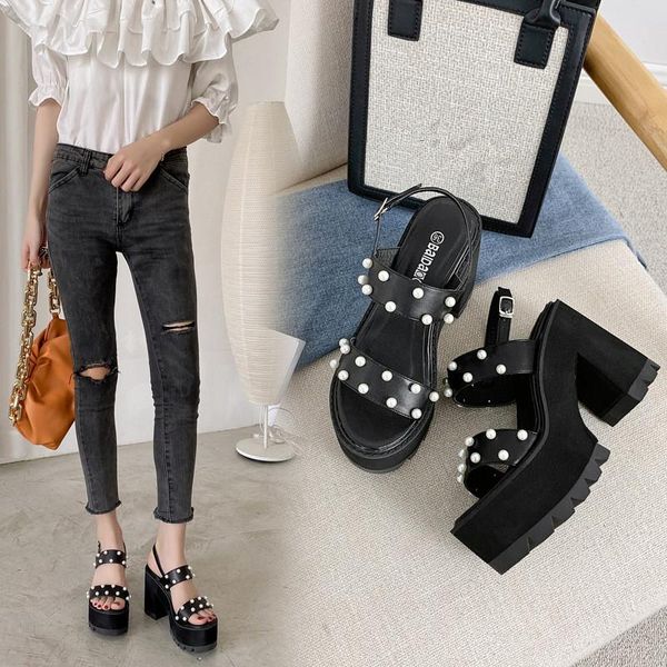 sandals high heels slip-on loafers summer women's shoes open toe suit female beige fashion pearl high-heeled elastic ba, Black
sandals high heels slip-on loafers summer women's shoes open toe suit female beige fashion pearl high-heeled elastic ba, Black