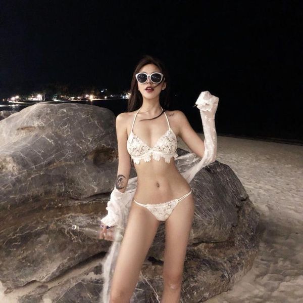 women's swimwear ins bikini three-point lace small chest thong perspective super exposed summer 2021 swimsuit women, White;black
women's swimwear ins bikini three-point lace small chest thong perspective super exposed summer 2021 swimsuit women, White;black
