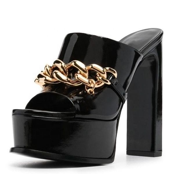 slippers sandália redonda plataforma aberta, sandália feminina salto largo couro envernizado preto chinelos com corrente de metal plus size, Black
slippers sandália redonda plataforma aberta, sandália feminina salto largo couro envernizado preto chinelos com corrente de metal plus size, Black