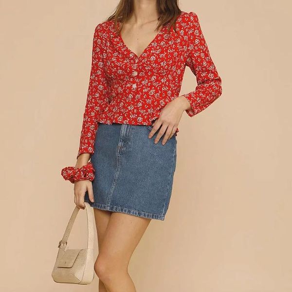 women's blouses & shirts 2021 spring retro floral print cropped blouse women long sleeve slim shirt ladies elegant v neck flower, White
women's blouses & shirts 2021 spring retro floral print cropped blouse women long sleeve slim shirt ladies elegant v neck flower, White