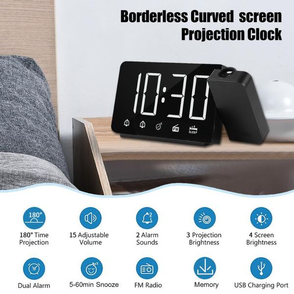 other clocks & accessories digital alarm clock projection 180°projector with fm radio snooze 4 dimmer dual usb charging 12h/24h
other clocks & accessories digital alarm clock projection 180°projector with fm radio snooze 4 dimmer dual usb charging 12h/24h