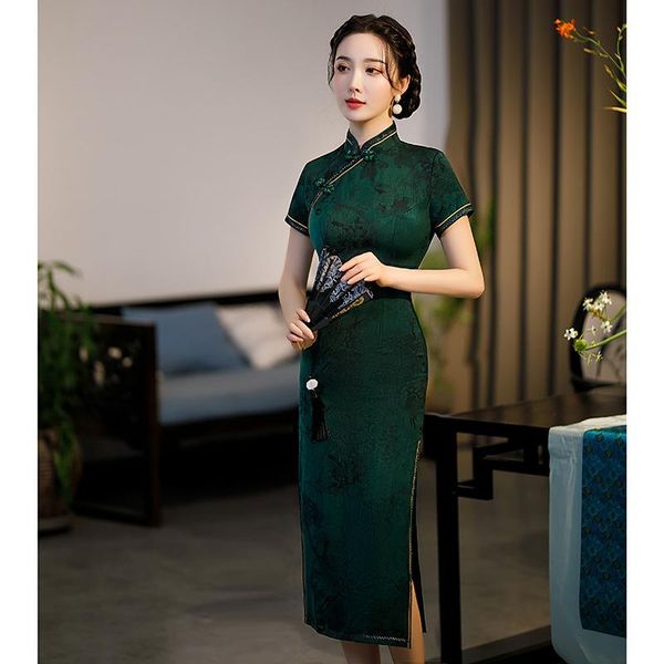 ethnic clothing chinese traditional lady mandarin collar satin cheongsam slim vestidos print flower qipao vintage button evening dress, Red
ethnic clothing chinese traditional lady mandarin collar satin cheongsam slim vestidos print flower qipao vintage button evening dress, Red