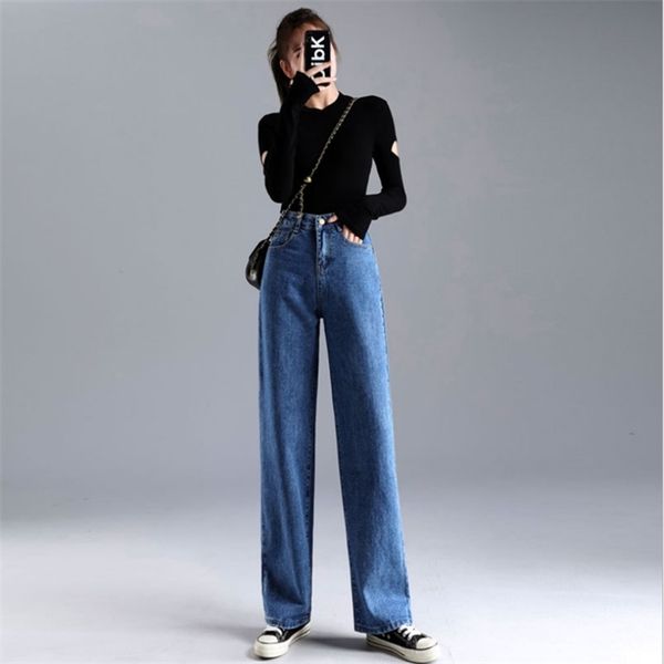 jeans women straight high waist pants solid color wide legs retro loose womens denim trousers thin section, Blue
jeans women straight high waist pants solid color wide legs retro loose womens denim trousers thin section, Blue
