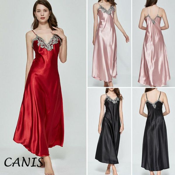 women nightgown sleepwear long dress v-neck satin silk red sling lace pajama night casual dresses, Black;gray
women nightgown sleepwear long dress v-neck satin silk red sling lace pajama night casual dresses, Black;gray