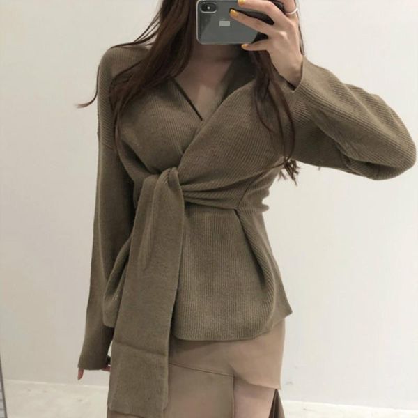 women's sweaters women 2021 autumn winter v-neck solid color sweater chic crooss lace up pullovers warm all-match knitted femme 515, White;black 
women's sweaters women 2021 autumn winter v-neck solid color sweater chic crooss lace up pullovers warm all-match knitted femme 515, White;black