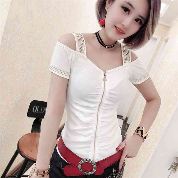 off shoulder diamonds zipper tshirt spring summer women hollow out slash neck short sleeve shirt clothes t93702 210421, Black;gray
off shoulder diamonds zipper tshirt spring summer women hollow out slash neck short sleeve shirt clothes t93702 210421, Black;gray