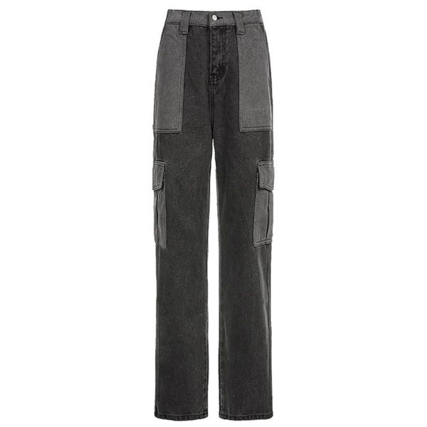 women high waist baggy cargo denim pants color block flap pocket straight jeans d08e women's & capris, Black;white
women high waist baggy cargo denim pants color block flap pocket straight jeans d08e women's & capris, Black;white