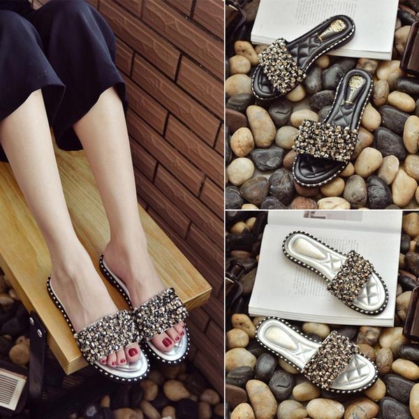 rhinestone open toe flip flops women plaid rivets studded slippers summer handmade crystal flat beach slides, Black
rhinestone open toe flip flops women plaid rivets studded slippers summer handmade crystal flat beach slides, Black