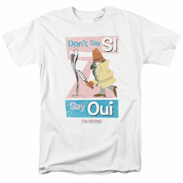 pink panther say oui t shirt mens licensed cartoon merchandise white, White;black 
pink panther say oui t shirt mens licensed cartoon merchandise white, White;black