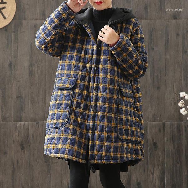 women's down & parkas winter coat mid-length plus size cotton linen plaid quilted literature and art retro loose padded1, Black
women's down & parkas winter coat mid-length plus size cotton linen plaid quilted literature and art retro loose padded1, Black