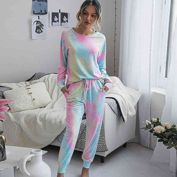 tie dyed long sleeve sleepwear women 2 pcs set autumn winter casual o neck loose +elastic waist pant female home pyjama sets 210507, White
tie dyed long sleeve sleepwear women 2 pcs set autumn winter casual o neck loose +elastic waist pant female home pyjama sets 210507, White