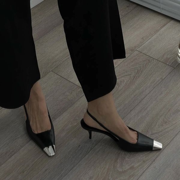 sandals european and american summer autumn high heels metal square head thin heel baotou elastic band 80ct, Black
sandals european and american summer autumn high heels metal square head thin heel baotou elastic band 80ct, Black