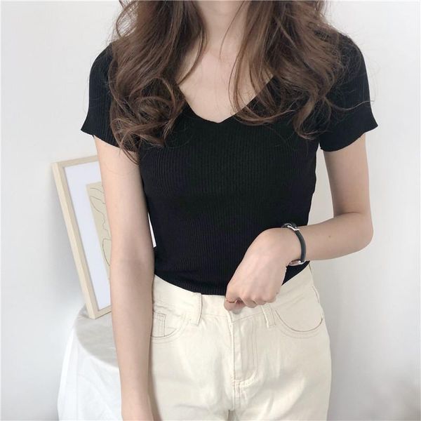 women's t-shirt casual knitting solid t shirts fashion korean basic v-neck tee short sleeves female slim pullovers summer t-shirts, White
women's t-shirt casual knitting solid t shirts fashion korean basic v-neck tee short sleeves female slim pullovers summer t-shirts, White
