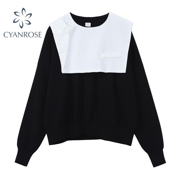 black sweater women with square shawl vintage korean casual long sleeve spring knitted fashion ulzzang y2k loose knitwear 210515, White;black
black sweater women with square shawl vintage korean casual long sleeve spring knitted fashion ulzzang y2k loose knitwear 210515, White;black