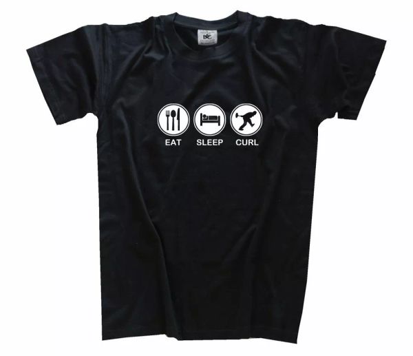 eat sleep curling t-shirt s-xxxl, White;black
